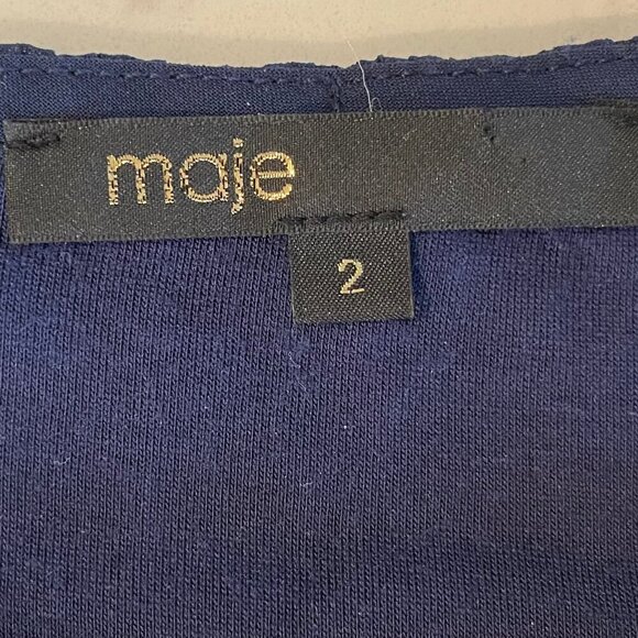 Maje Luxury Lined Pleat Flutter Slv Round Neck Top Navy Sz 2/M US no fabric tag - Picture 7 of 8